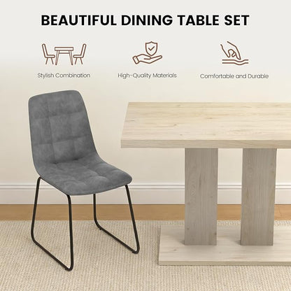 Modern 5-Piece Dining Table Set for 4, 46" Pedestal Dining Room Table with 4 Leather Chairs, Small Space Saving Kitchen Table Set, Natural Wood Finish Rectangle Table for Home & Apartment