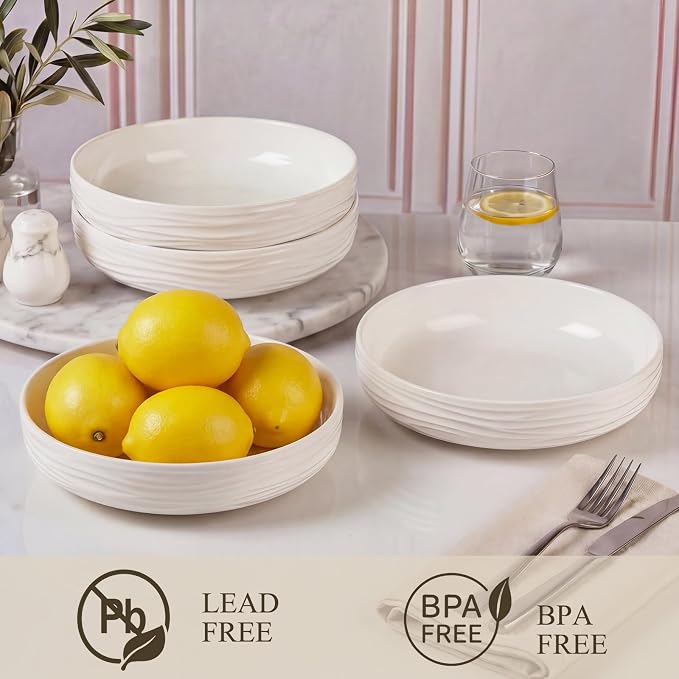 Pasta Bowls Set of 4, 33 OZ White Salad Bowls | 8 Inch Porcelain Wide and - Image 4
