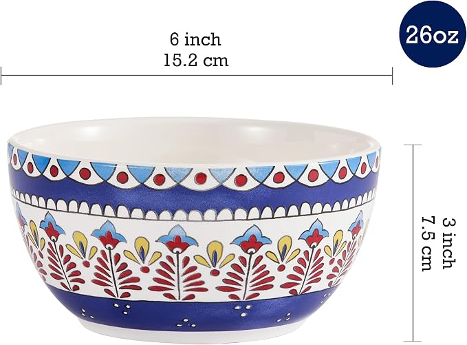 Bico Boho Totem Cereal Bowls Set of 4, 26 oz Deep Ceramic Soup Bowls - Image 2
