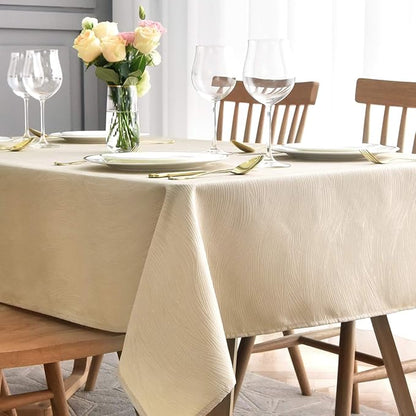 maxmill Jacquard Table Cloth Swirl Design Water Proof Wrinkle Free Heavy Weight Soft Tablecloth Decorative Table Cover for Outdoor and Indoor Use Square 60 x 60 Inch Beige
