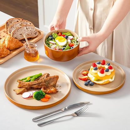 vancasso ONION Ceramic Plates and Bowls Sets, 12 Pieces Brown Dinnerware Sets - Image 6