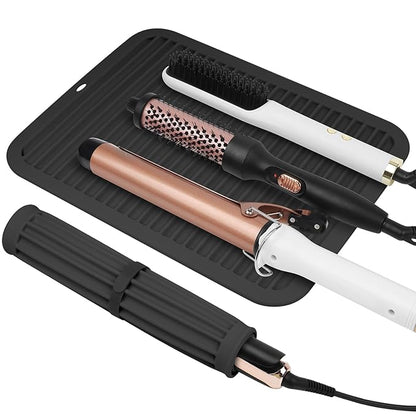 AMIJEAL Oversize Silicone Heat Resistant Mat for Hair Tools, Curling Iron Flat Iron Hair Straightener Holder Mat, Portable Hot Tools Cover Pad for Travel Vanity Salon(14.2" x 11.0")