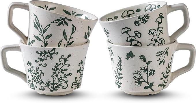 Ceramic Mugs 11 oz Set of 4, Unique Luxurious Stoneware Cups - Image 9