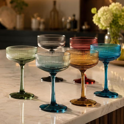 Vintage Ribbed Acrylic Martini Glasses Set, Coupe Glasses, Shatterproof & - Image 8