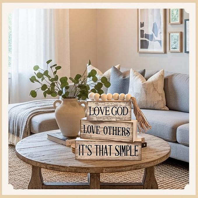 Moucuny 4 Pcs Christian Table Decor Rustic Wooden Block Sign Set - Image 7