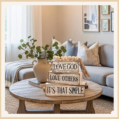 Moucuny 4 Pcs Christian Table Decor Rustic Wooden Block Sign Set - Image 7