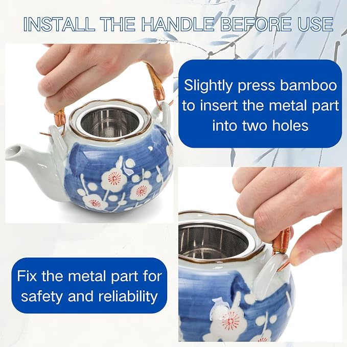 Japanese Tea Set, Ceramic Floral Tea Pot and 4 Pieces Cups | Traditional Bone - Image 4