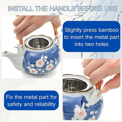 Japanese Tea Set, Ceramic Floral Tea Pot and 4 Pieces Cups | Traditional Bone - Image 4