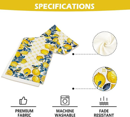Summer Lemon Bird Table Runner Spring Blue Flowers Burlap Table Runners - Image 6