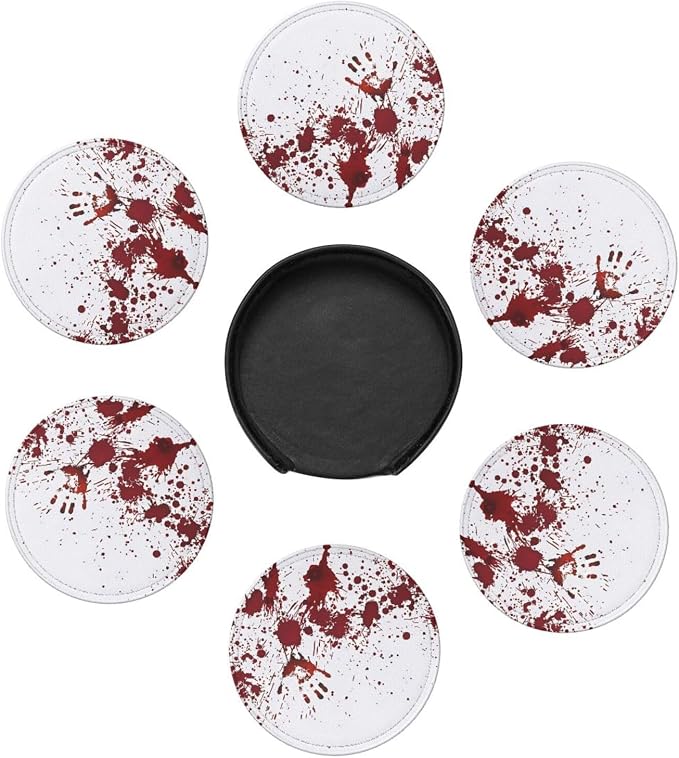 6 Pcs Halloween Haunted House Decoration Scary Bloody Handprint Leather Coasters - Image 7