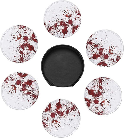 6 Pcs Halloween Haunted House Decoration Scary Bloody Handprint Leather Coasters - Image 7