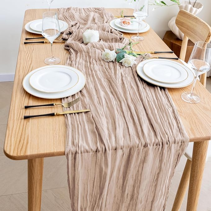 Cheesecloth Table Runner Nude Pink 10FT Boho Gauze Runner, 12 Pack | 120 Inch - Image 6