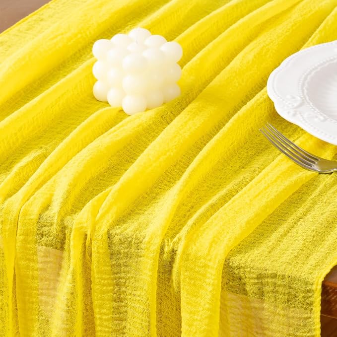 Cheesecloth Table Runner Summer Boho Wedding Shower Party Home Decor | Yellow - Image 4