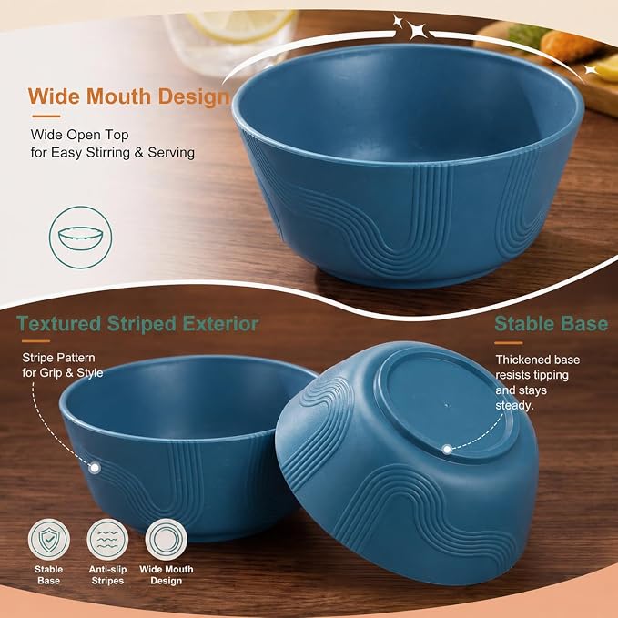PYRMONT Large Salad Bowl 36 Oz Wheat Straw Bowls Set of 8 Alternative Plastic - Image 3