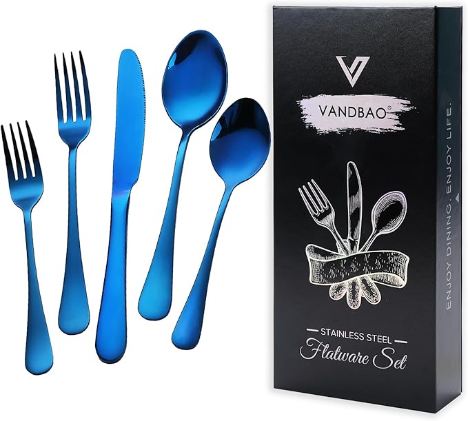 Blue Silverware Set Flatware Cutlery by VANDBAO