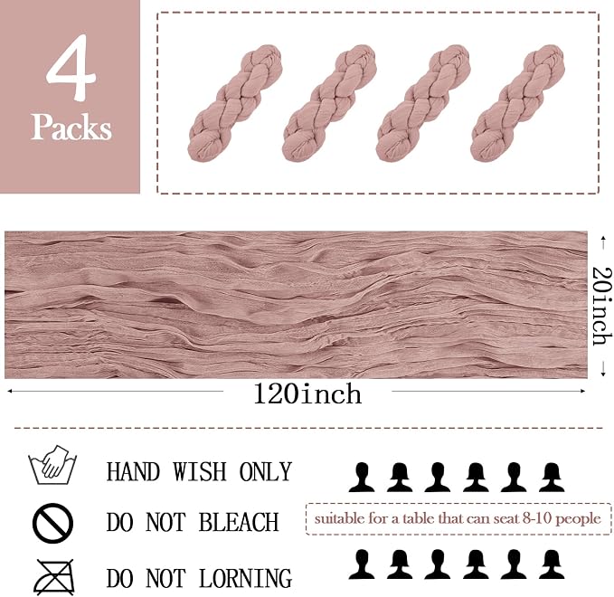 4 Pack Dusty Pink Cheesecloth Table Runner 20 x 120 inch Gauze Table Runners 10 - Image 2