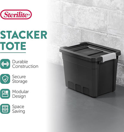 Sterilite 24-Pack Plastic Storage Bins with Lids, Stackable Containers, 7.5 Gallon, Black