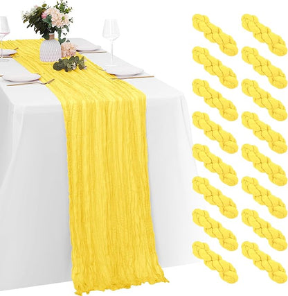 16 Pack Lemon Yellow Cheesecloth Table Runners 20x120 Inch Gauze Table Runner by Yorcari