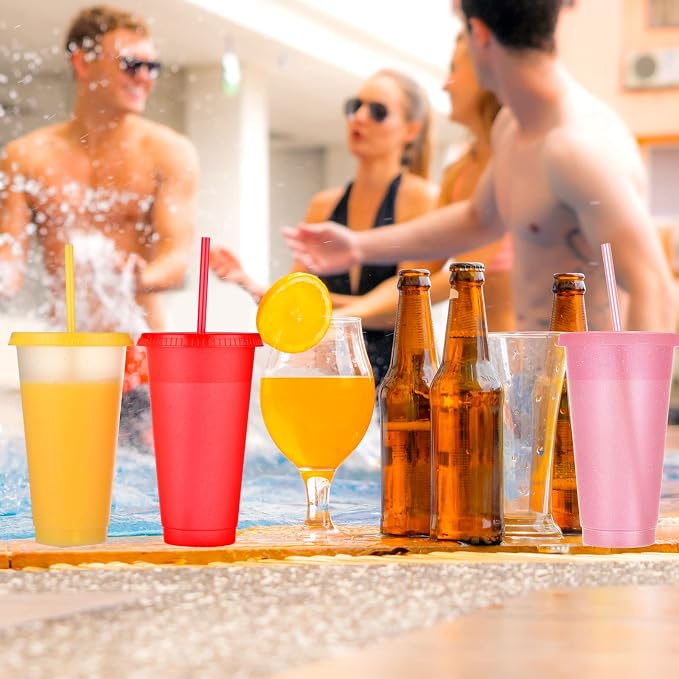 Honeydak 100 Pack Tumbler with Straw and Lid Bulk Glitter Plastic Cups Water - Image 6