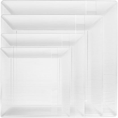 Exquisite Disposable-Clear-Plastic-Plates-Square Linear (40 Pack) Wedding Dinner Fancy Tableware Dishes (7.5 Inch., Clear) Single Size Set