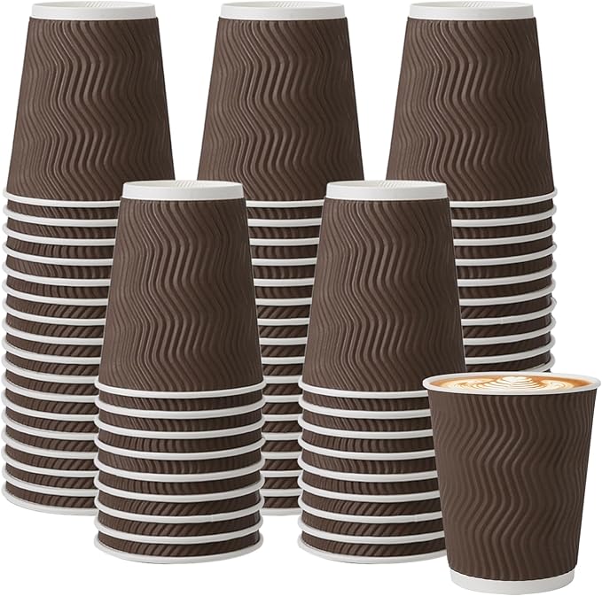 BYSNOW 150 Pack 10 oz Coffee Cups, Insulated Disposable Hot Paper Cups | by BYSNOW