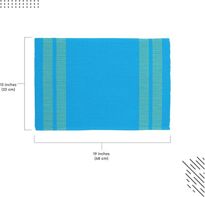 Encasa XO Dining Placemat Set of 6 | Ladder Turq Blue Color | Fine Ribbed Cotton Table mat | Size 18x13 in | Machine Washable