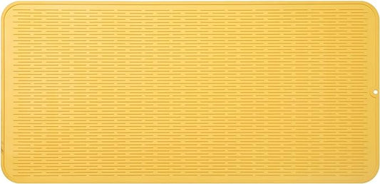 Silicone Dish Drying Mat for Multiple Usage,Easy clean,Eco-friendly,Heat-resistant Silicone Mat for Kitchen Counter or Sink,Refrigerator or Drawer Liner Yellow 5XL 36inches x 18inches