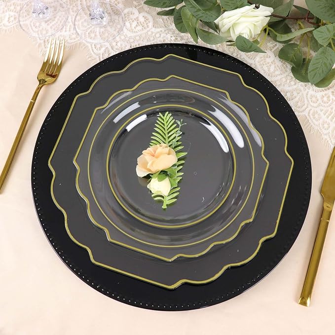 Clear Hard Plastic Dessert Plates, 50 Pack 8" Disposable Round Baroque Plates - Image 2