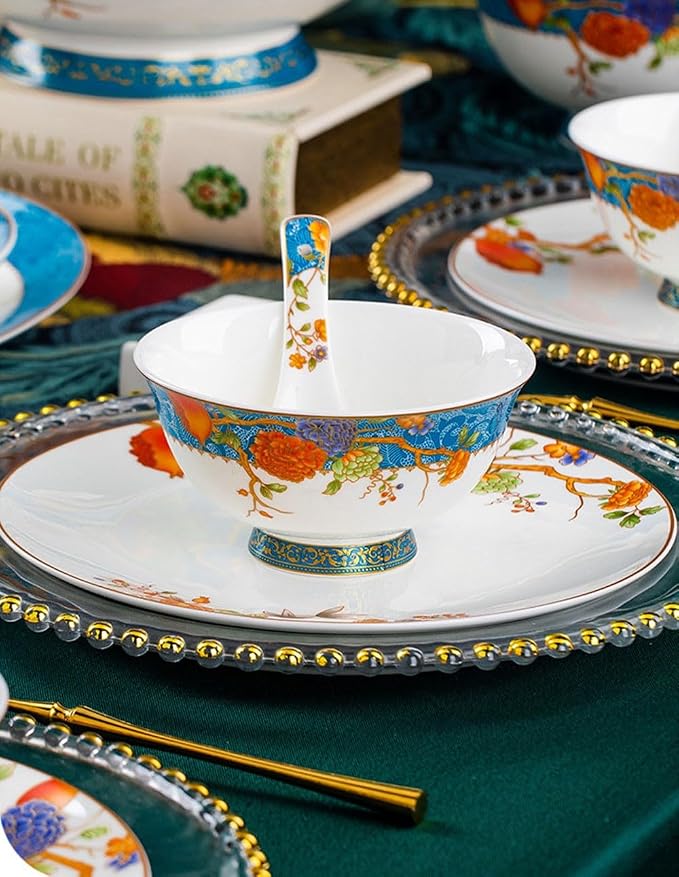 60 Pieces of 10-12 People Bone China Bowl and Plate Dinnerware Set Pomegranate - Image 7