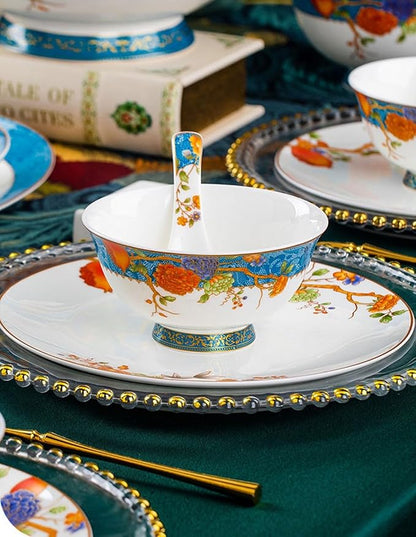 60 Pieces of 10-12 People Bone China Bowl and Plate Dinnerware Set Pomegranate - Image 7
