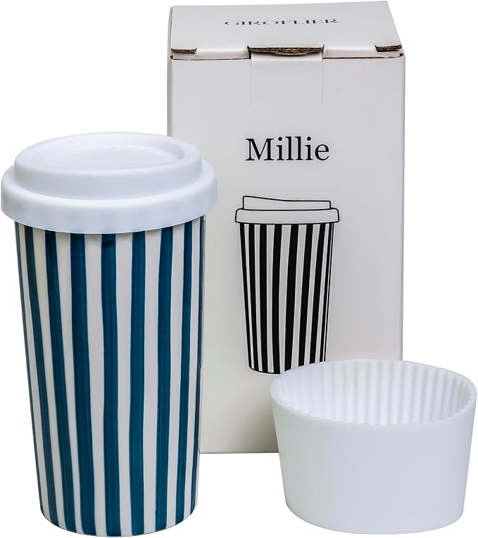 Ceramic Travel Mug with Lid – Cute Aesthetic Coffee Cup by Giroflier