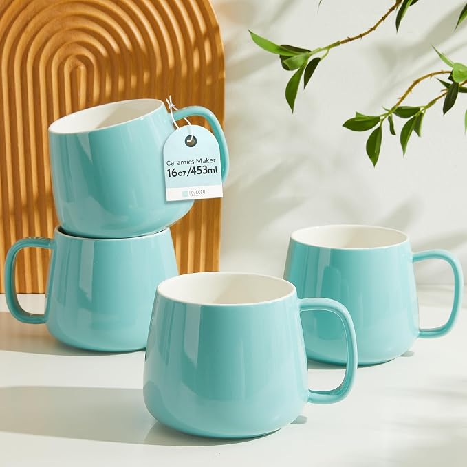 Teocera 16oz Ceramic Coffee Mugs Set of 4 – Stackable Latte Cups, Dishwasher & by Teocera
