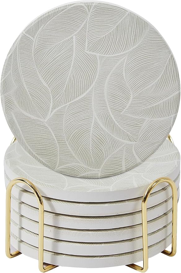 Ceramic Marble Coasters Set of 6, Absorbent Drink Coasters by ilohaus