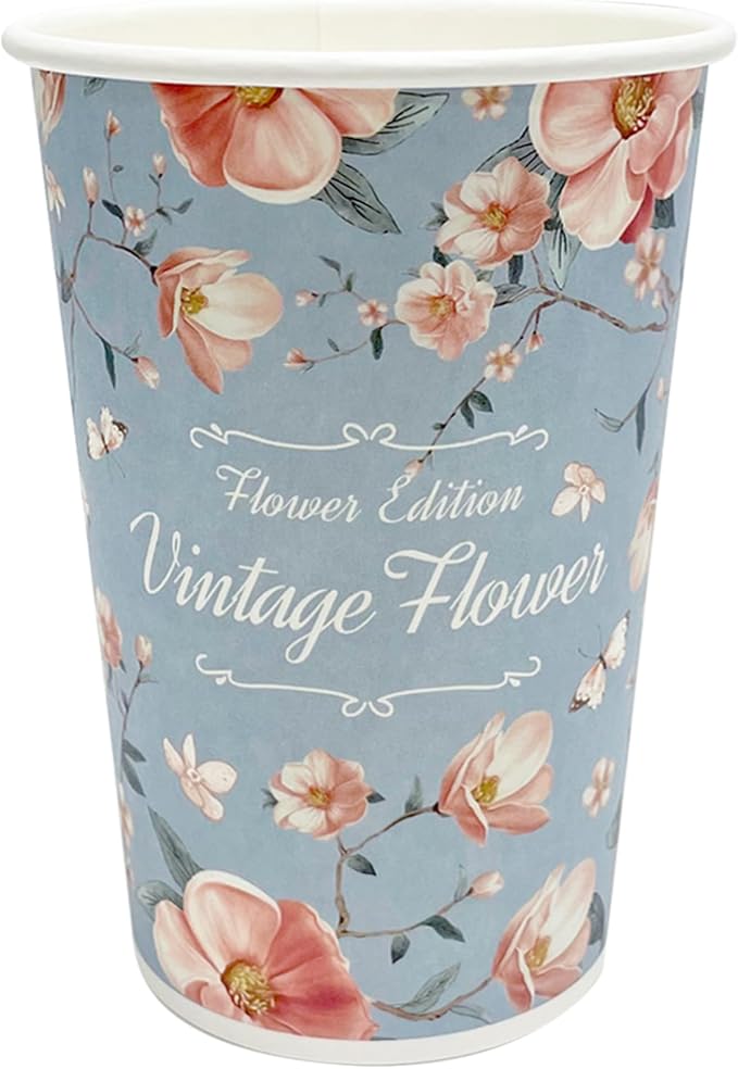 Vintage Floral Paper Cups for Hot Cold Drinks, Disposable Drinking Tea Coffee by ONETIMEPACK