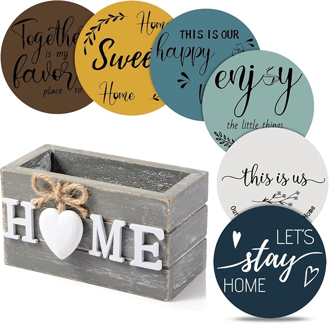 Queekay Coasters Set of 6 House Warming Gifts New Home Wooden Farmhouse Drink by Queekay