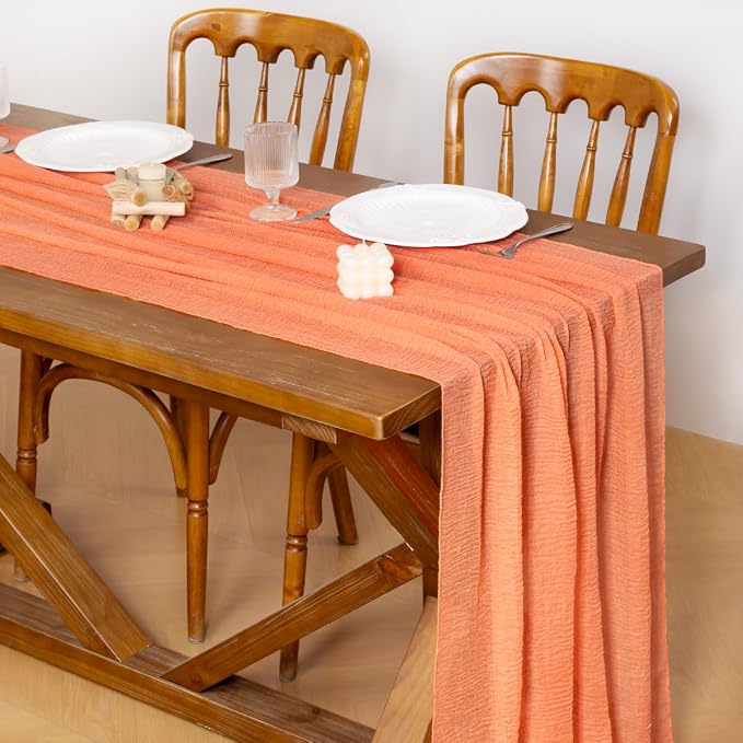 Cheesecloth Table Runner Summer Boho Wedding Shower Party Home Decor | Peach - Image 2