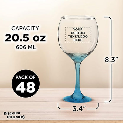 Custom Premiere Wedding Wine Glasses 20.5 oz Set of 48, Personalized Bulk Pack - Restaurant Glassware, Perfect for Red Wine or White Wine - Blue