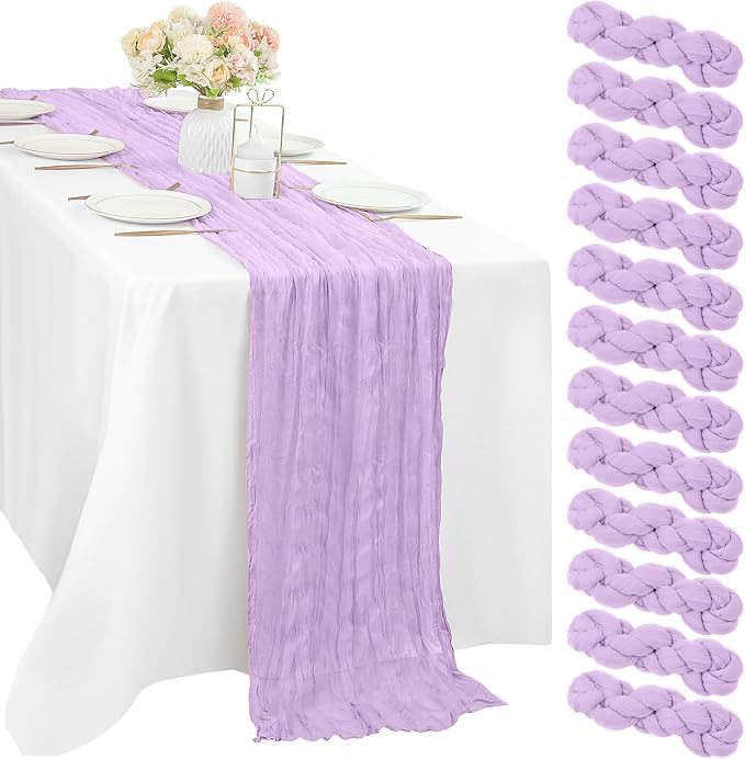 12 Pieces Lilac Cheesecloth Table Runner 10FT Pink Runner by Sunnyline