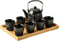 KEYDUACU Japanese Tea Set, Ceramic Tea Set, Plum Blossom Embossed, 6 Teacups by KEYDUACU