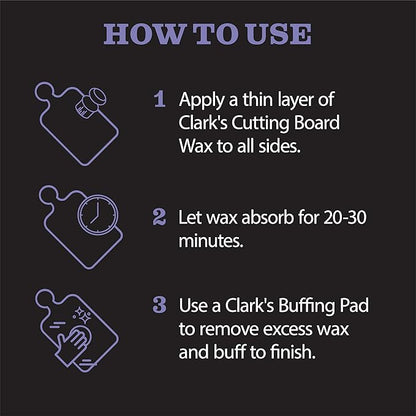 CLARK'S Cutting Board Care Kit - Includes Mineral Oil - Finishing Wax (6oz) - Applicator - Scrub Brush - Buffing Pad - Infused with Lavender and Rosemary Extract - Features Clark's Cutting Board Wax