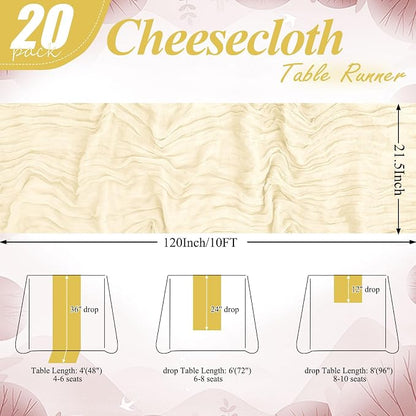 8 Pack Ivory Cheesecloth Table Runner 10FT Long Boho Gauze Fabric Table Runner - Image 2