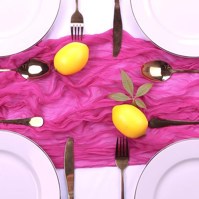 12 Pack Hot Pink Cheesecloth Table Runner 35 x 120 Inch | Boho Gauze Fabric - Image 6