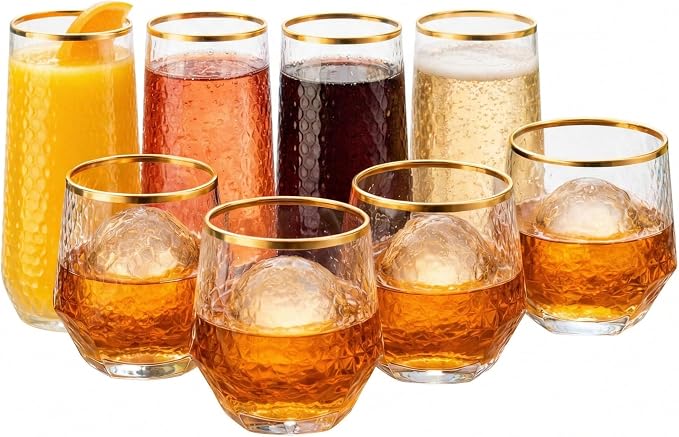 Oojami 48 Pack Plastic Champagne Flutes Stemless 9oz & 12oz Gold Rim Ribbed | by Oojami