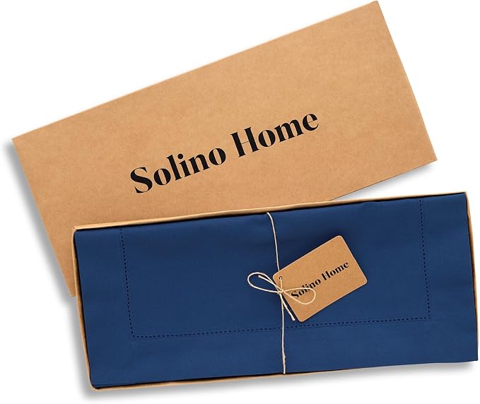 Solino Home Cotton Linen Table Runner Lapis Blue Hemstitch, 14 x 120 in | - Image 4