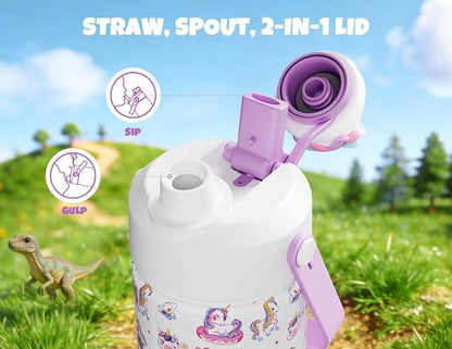 POWCAN 12 oz Kids Water Bottle for School: 2-in-1 Straw Spout Lid - Image 3