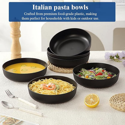 HOMQUEN Pasta Bowls Set of 6, 37oz Salad Bowls Black Soup Bowls, Large Pasta - Image 3