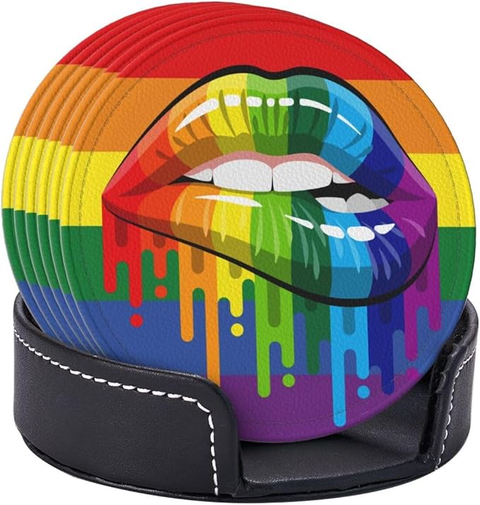 LGBT Pride Lips Drinking Coasters PU Leather Coaster - Image 2