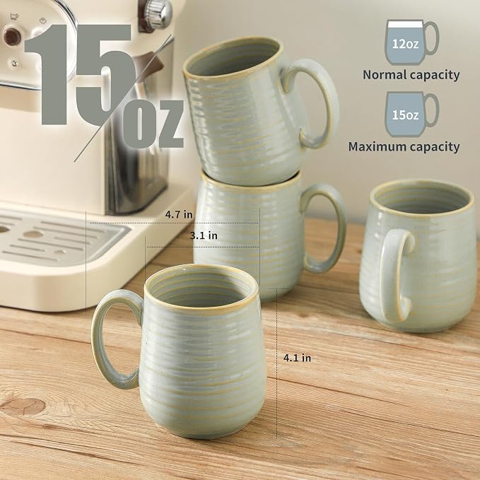 HASENSE Porcelain Coffee Mugs Set of 4, 15 Oz Reactive Glaze Coffee Cups - Image 3
