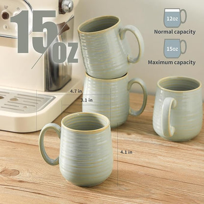 HASENSE Porcelain Coffee Mugs Set of 4, 15 Oz Reactive Glaze Coffee Cups - Image 3