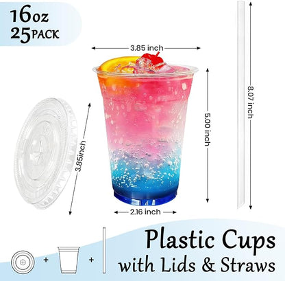 25 Pack 16oz Leak-Proof Clear Plastic Cups - Image 2